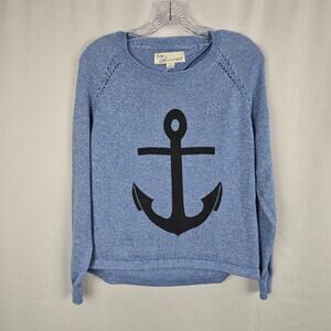 Vintage Havana Anchor Sweater Women's S Blue Knit Partially Open Back